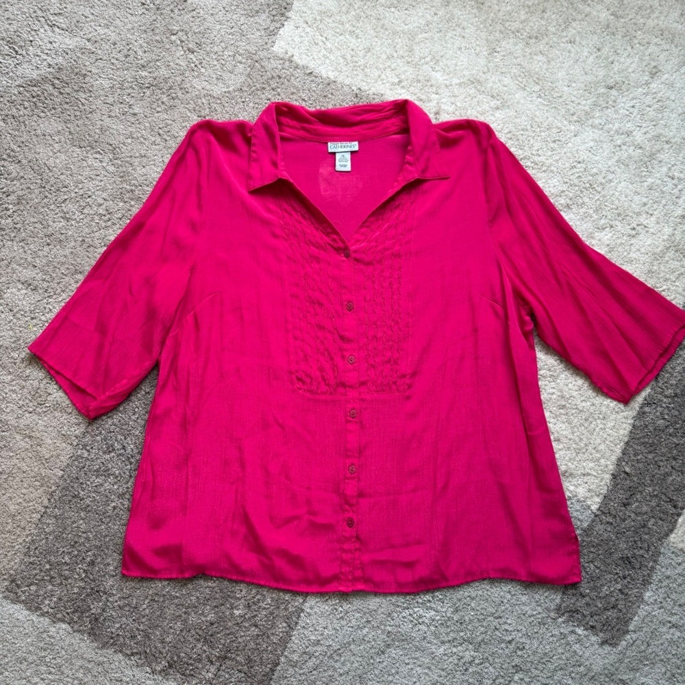 Maggie Barnes Catherines Hot Pink Pintuck Button Front Blouse 1X 18W 20W Fuchsia
